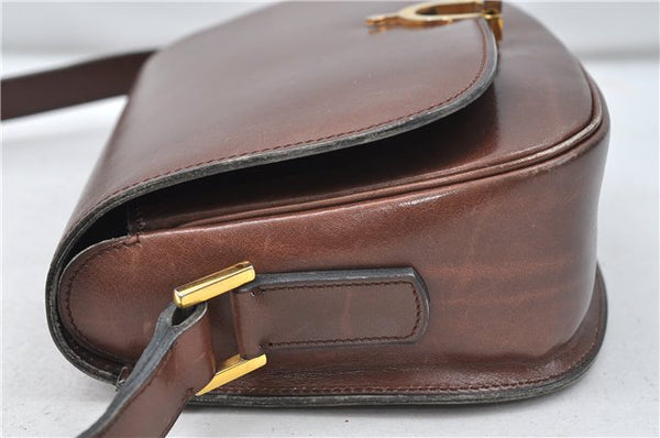 Authentic CELINE Shoulder Cross Body Bag Leather Brown 4241D