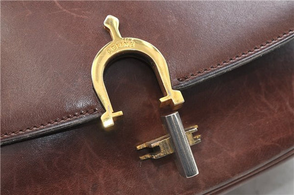 Authentic CELINE Shoulder Cross Body Bag Leather Brown 4241D