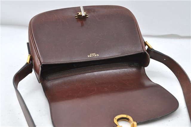 Authentic CELINE Shoulder Cross Body Bag Leather Brown 4241D