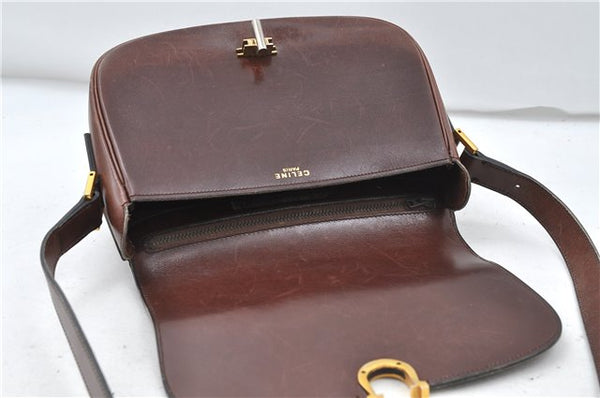 Authentic CELINE Shoulder Cross Body Bag Leather Brown 4241D