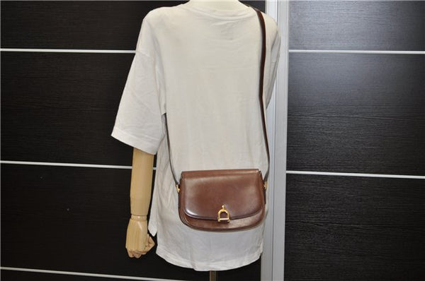Authentic CELINE Shoulder Cross Body Bag Leather Brown 4241D