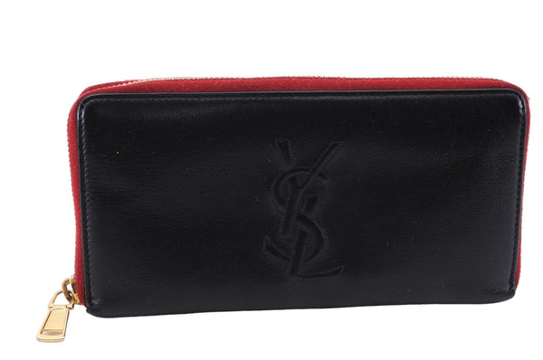 Authentic YVES SAINT LAURENT Cassandra Long Wallet Purse Leather Black 4241E