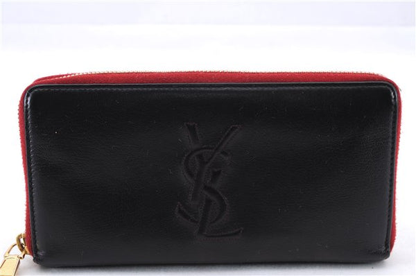 Authentic YVES SAINT LAURENT Cassandra Long Wallet Purse Leather Black 4241E