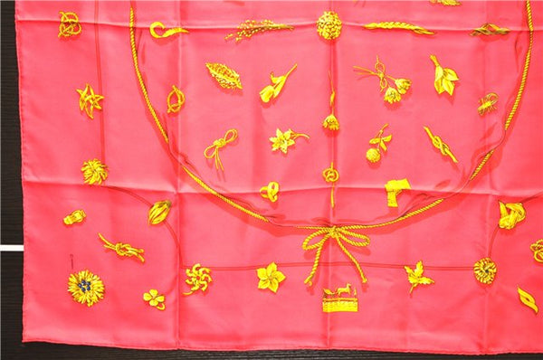 Authentic HERMES Carre 90 Scarf "Clips" Silk Red 4243D