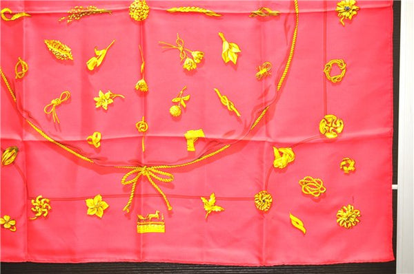 Authentic HERMES Carre 90 Scarf "Clips" Silk Red 4243D