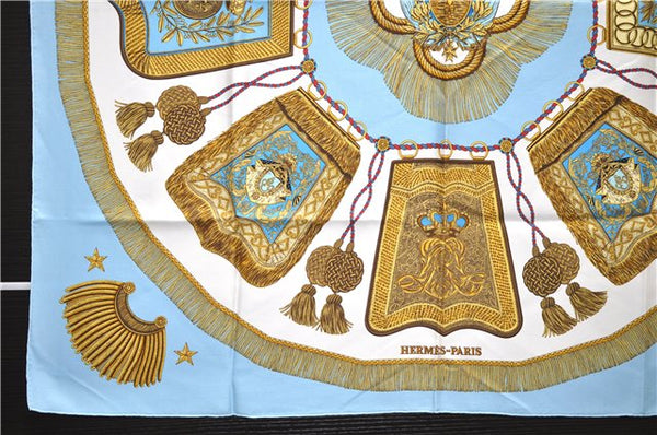 Authentic HERMES Carre 90 Scarf "Paste et Cavalerie" Silk Light Blue 4247E