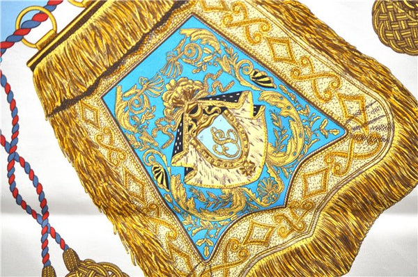 Authentic HERMES Carre 90 Scarf "Paste et Cavalerie" Silk Light Blue 4247E