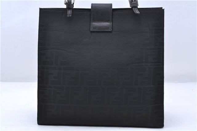 Authentic FENDI Zucca Mamma Baguette Shoulder Tote Bag Nylon Leather Black 4249C