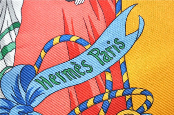 Authentic HERMES Carre 90 Scarf "Ombrelles Et Parapluies" Silk Orange 4249E