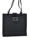 Authentic FENDI Zucca Mamma Baguette Shoulder Tote Bag Nylon Leather Black 4249C