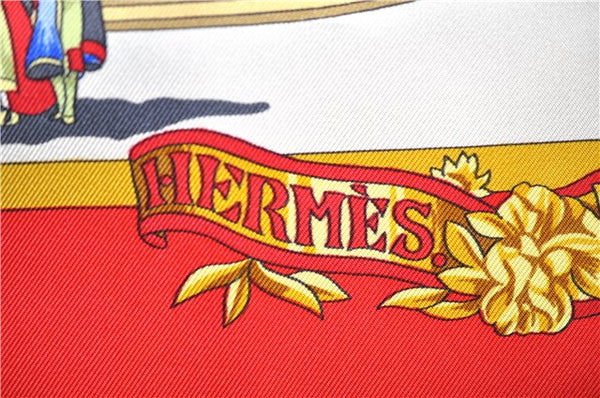 Authentic HERMES Carre 90 Scarf "SANSSOUCY" Silk Red 4250E