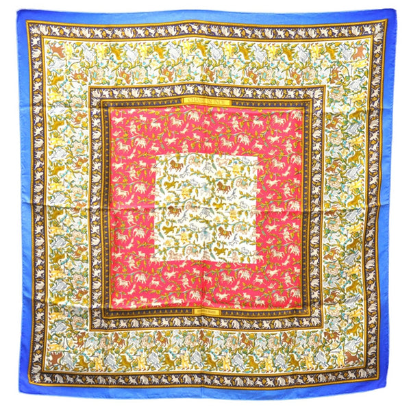 Authentic HERMES Carre 90 Scarf "CHASSE EN INDE" Silk Blue 4251E