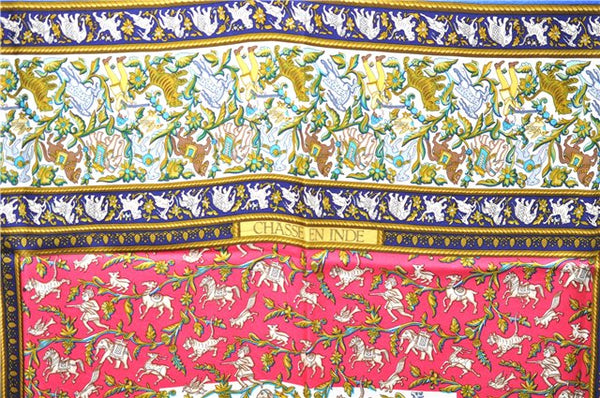 Authentic HERMES Carre 90 Scarf "CHASSE EN INDE" Silk Blue 4251E