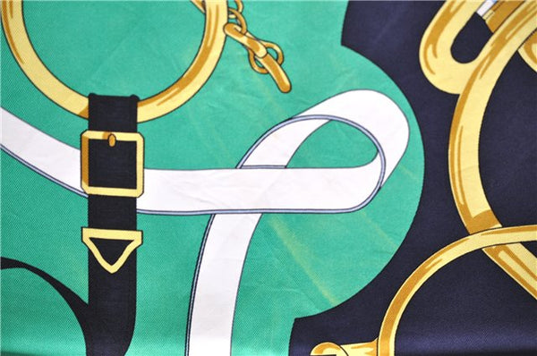 Authentic HERMES Carre 90 Scarf "Eperon d'or" Silk Navy Green 4252E