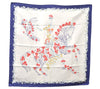 Authentic HERMES Carre 90 Scarf Flower Horse Motif Silk Navy Box 4252C