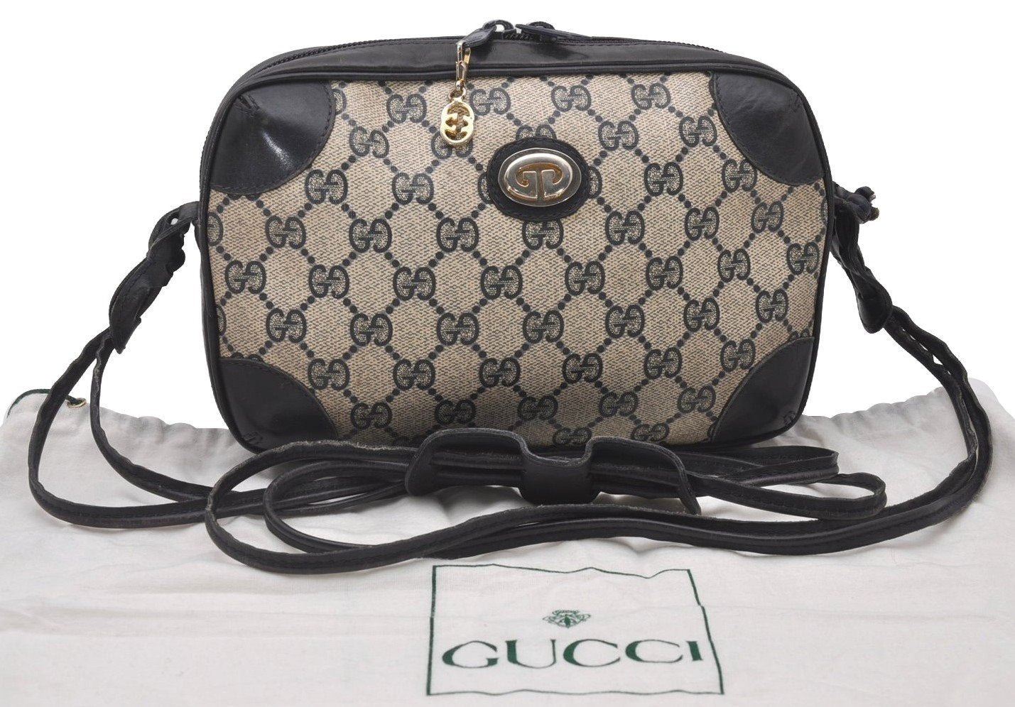 Authentic GUCCI Shoulder Cross Body Bag Purse GG PVC Leather Navy Blue 4255I