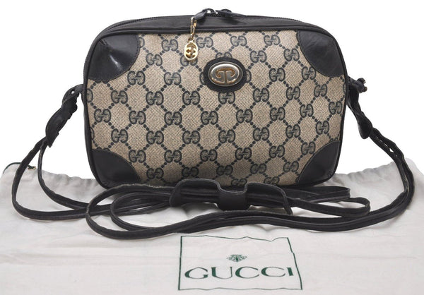 Authentic GUCCI Shoulder Cross Body Bag Purse GG PVC Leather Navy Blue 4255I