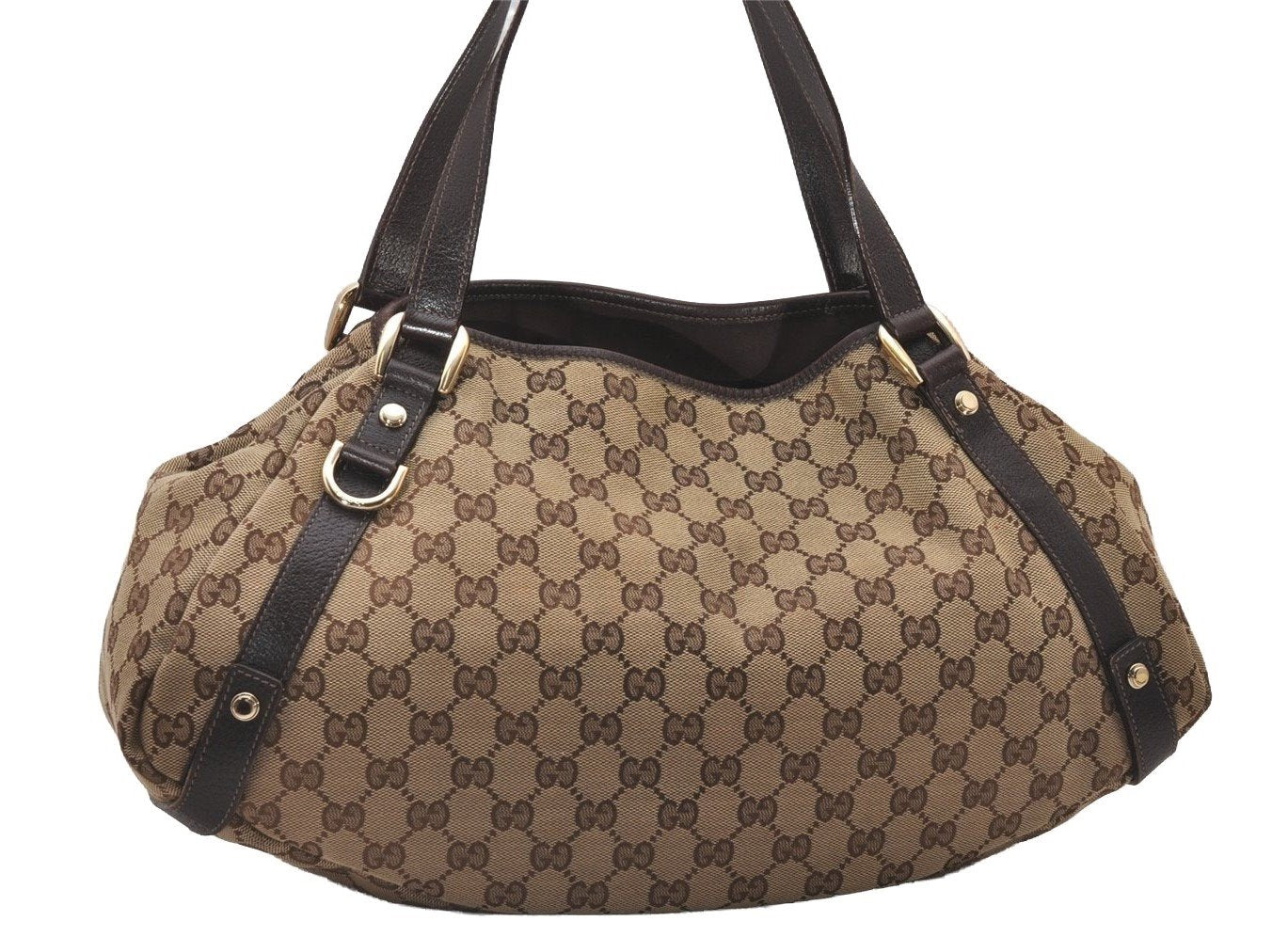 Authentic GUCCI Abbey Shoulder Tote Bag GG Canvas Leather 130736 Brown 4258I