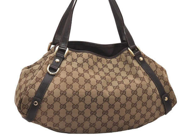Authentic GUCCI Abbey Shoulder Tote Bag GG Canvas Leather 130736 Brown 4258I