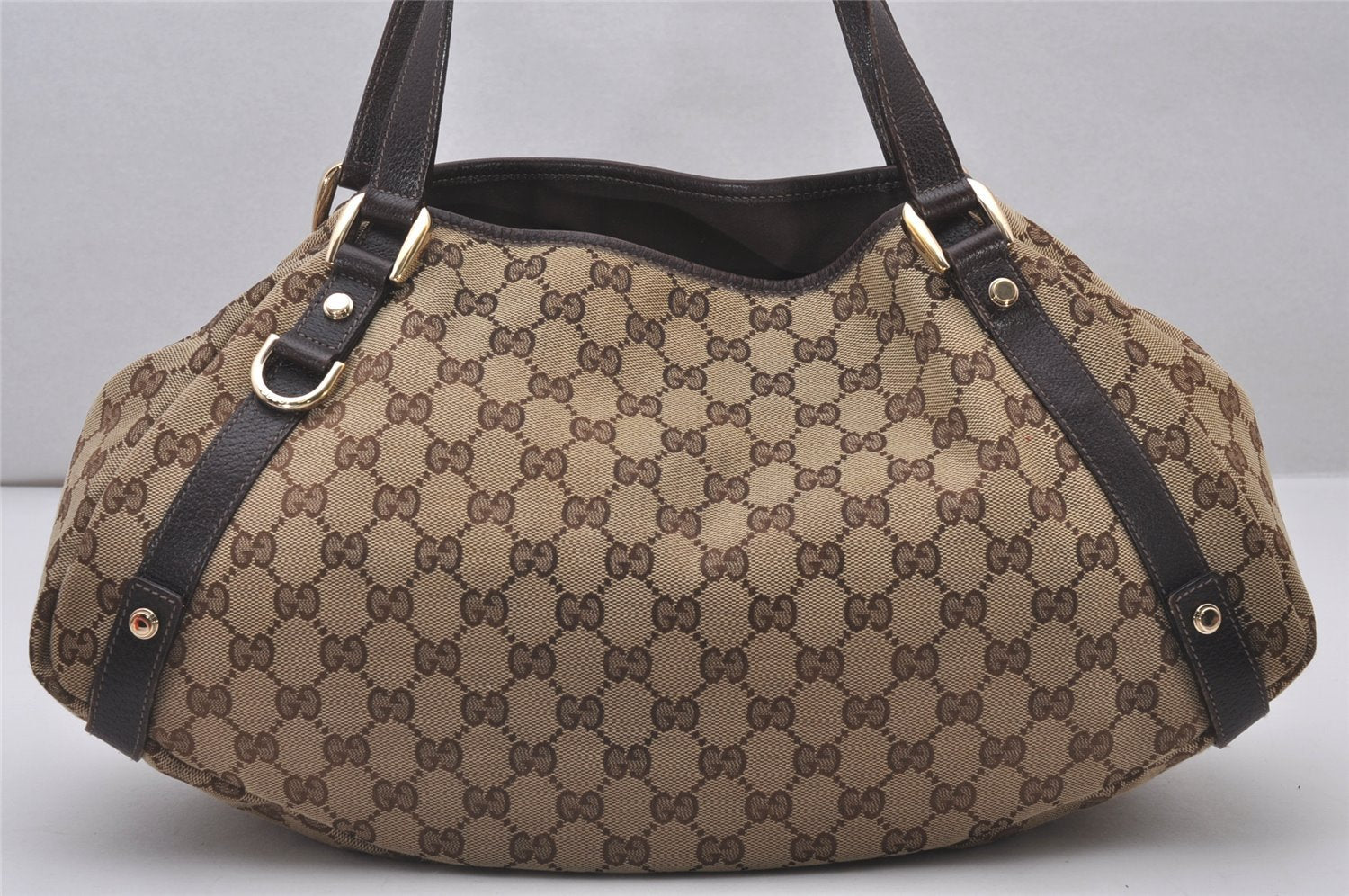 Authentic GUCCI Abbey Shoulder Tote Bag GG Canvas Leather 130736 Brown 4258I