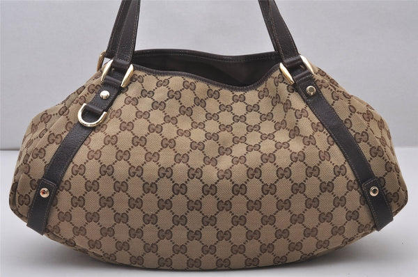 Authentic GUCCI Abbey Shoulder Tote Bag GG Canvas Leather 130736 Brown 4258I