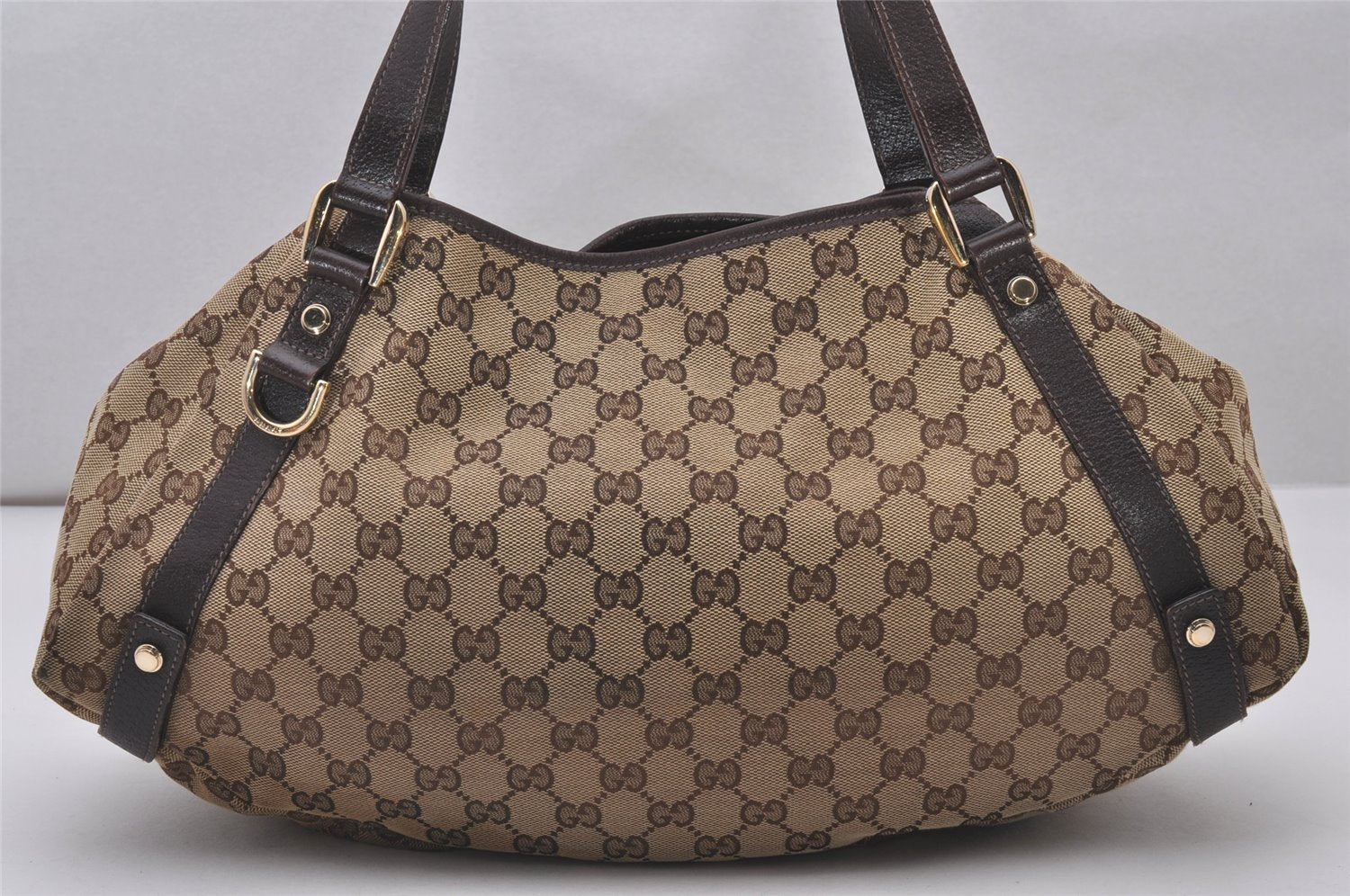 Authentic GUCCI Abbey Shoulder Tote Bag GG Canvas Leather 130736 Brown 4258I