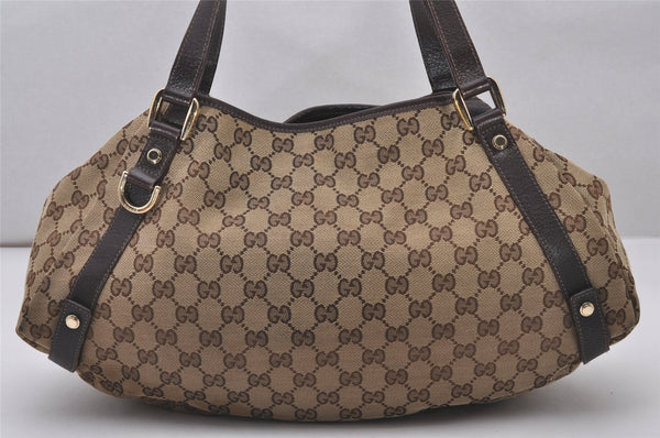 Authentic GUCCI Abbey Shoulder Tote Bag GG Canvas Leather 130736 Brown 4258I