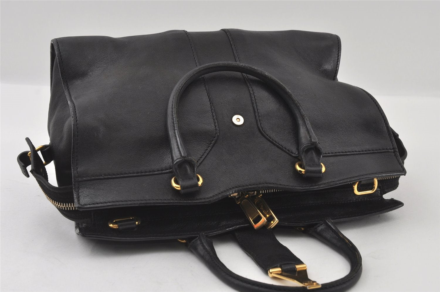 Authentic YVES SAINT LAURENT Cabas Shyc 2Way Tote Bag Leather 297957 Black 4260I