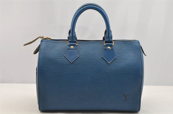 Authentic Louis Vuitton Epi Speedy 25 Hand Boston Bag Blue M43015 LV 4267I