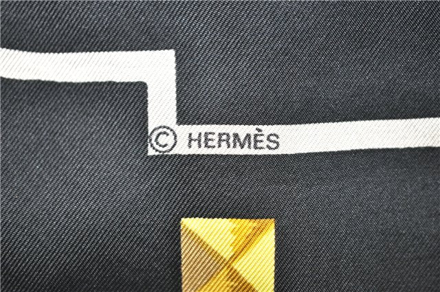 Authentic HERMES Carre 90 Scarf Key Tassel Motif Silk Black 4268D