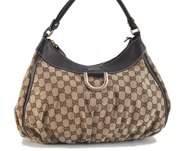 Authentic GUCCI Abbey Shoulder Hand Bag GG Canvas Leather 189833 Brown 4269D