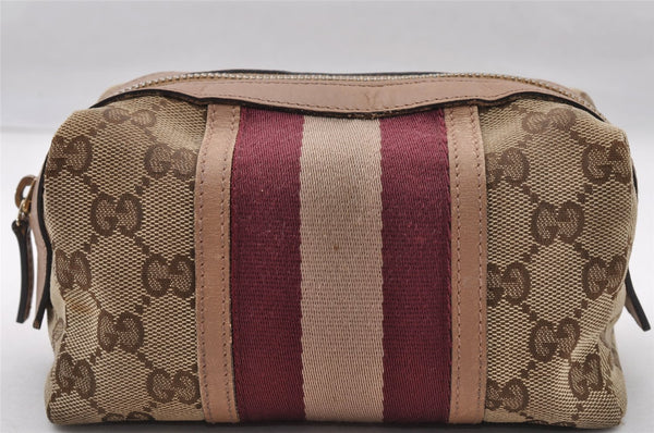 Authentic GUCCI Sherry Line Pouch Purse GG Canvas Leather 256636 Brown 4269I