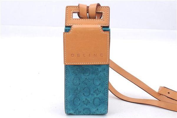 Authentic CELINE C Macadam Blason Shoulder Pouch Suede Leather Light Blue 4272E