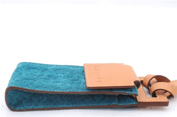 Authentic CELINE C Macadam Blason Shoulder Pouch Suede Leather Light Blue 4272E