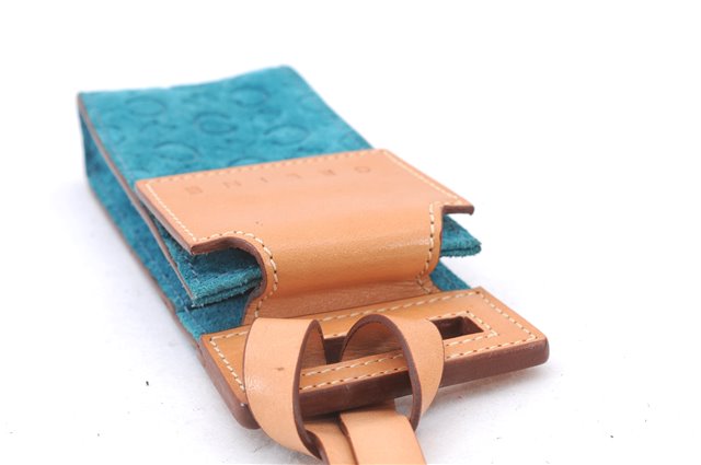 Authentic CELINE C Macadam Blason Shoulder Pouch Suede Leather Light Blue 4272E