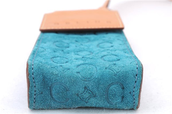 Authentic CELINE C Macadam Blason Shoulder Pouch Suede Leather Light Blue 4272E
