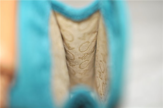 Authentic CELINE C Macadam Blason Shoulder Pouch Suede Leather Light Blue 4272E