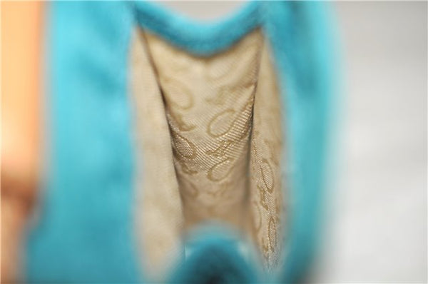 Authentic CELINE C Macadam Blason Shoulder Pouch Suede Leather Light Blue 4272E