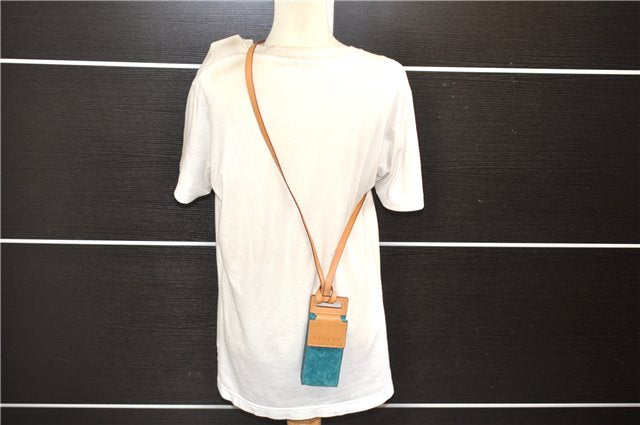 Authentic CELINE C Macadam Blason Shoulder Pouch Suede Leather Light Blue 4272E