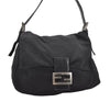 Authentic FENDI Mamma Baguette Shoulder Hand Bag Jersey Leather Black Junk 4272I