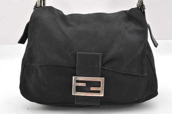Authentic FENDI Mamma Baguette Shoulder Hand Bag Jersey Leather Black Junk 4272I
