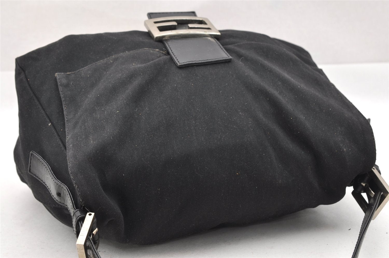 Authentic FENDI Mamma Baguette Shoulder Hand Bag Jersey Leather Black Junk 4272I
