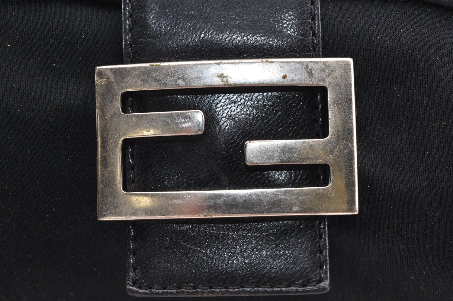 Authentic FENDI Mamma Baguette Shoulder Hand Bag Jersey Leather Black Junk 4272I