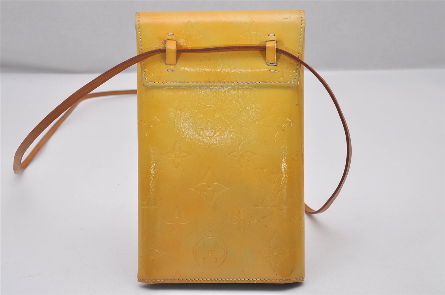 Auth Louis Vuitton Vernis Walker Shoulder Cross Wallet Yellow M91031 LV 4285I