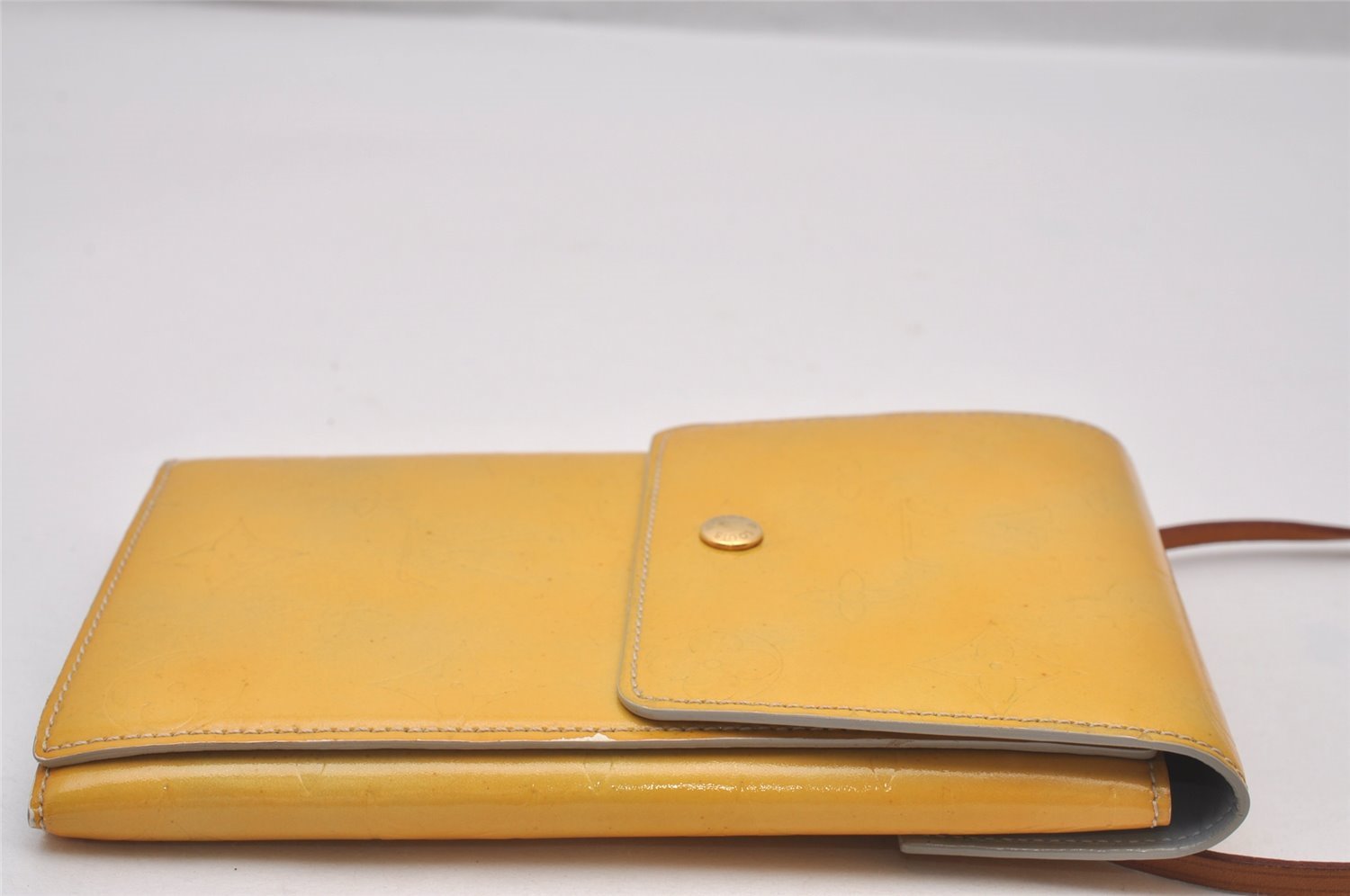 Auth Louis Vuitton Vernis Walker Shoulder Cross Wallet Yellow M91031 LV 4285I