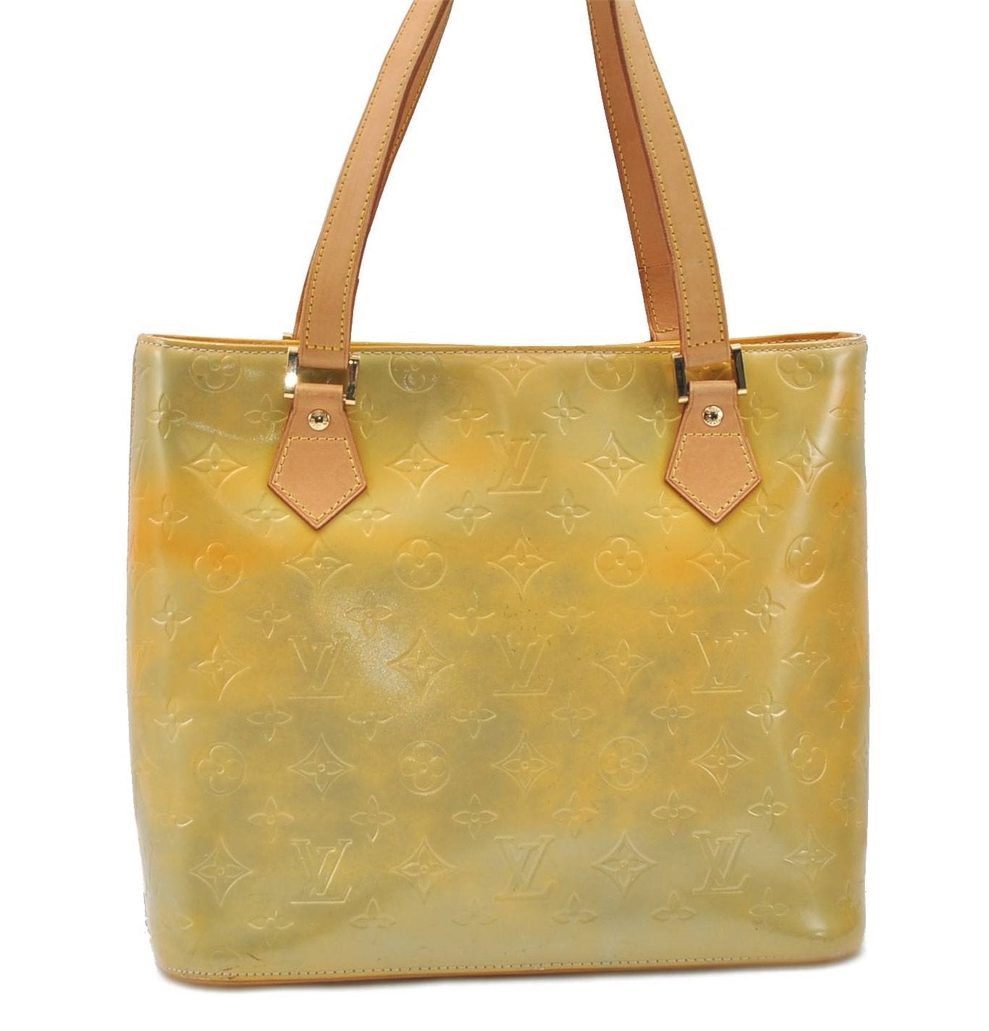 Authentic Louis Vuitton Vernis Houston Shoulder Hand Bag Yellow M91053 LV 4290D