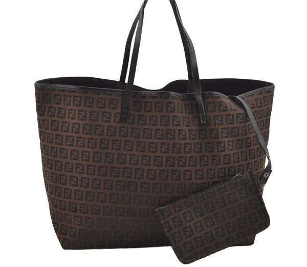 Authentic FENDI Vintage Zucchino Shoulder Tote Bag Canvas Leather Brown 4291I