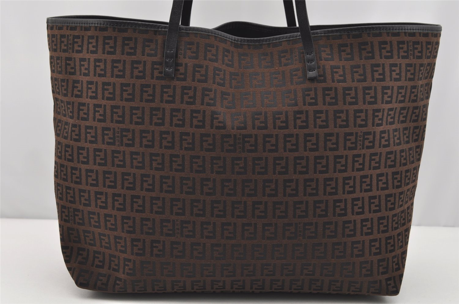 Authentic FENDI Vintage Zucchino Shoulder Tote Bag Canvas Leather Brown 4291I