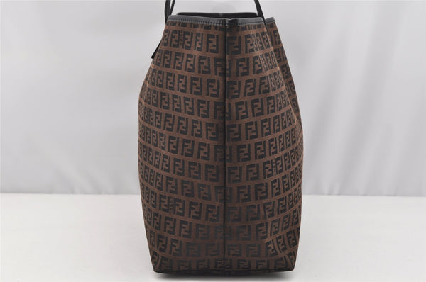 Authentic FENDI Vintage Zucchino Shoulder Tote Bag Canvas Leather Brown 4291I