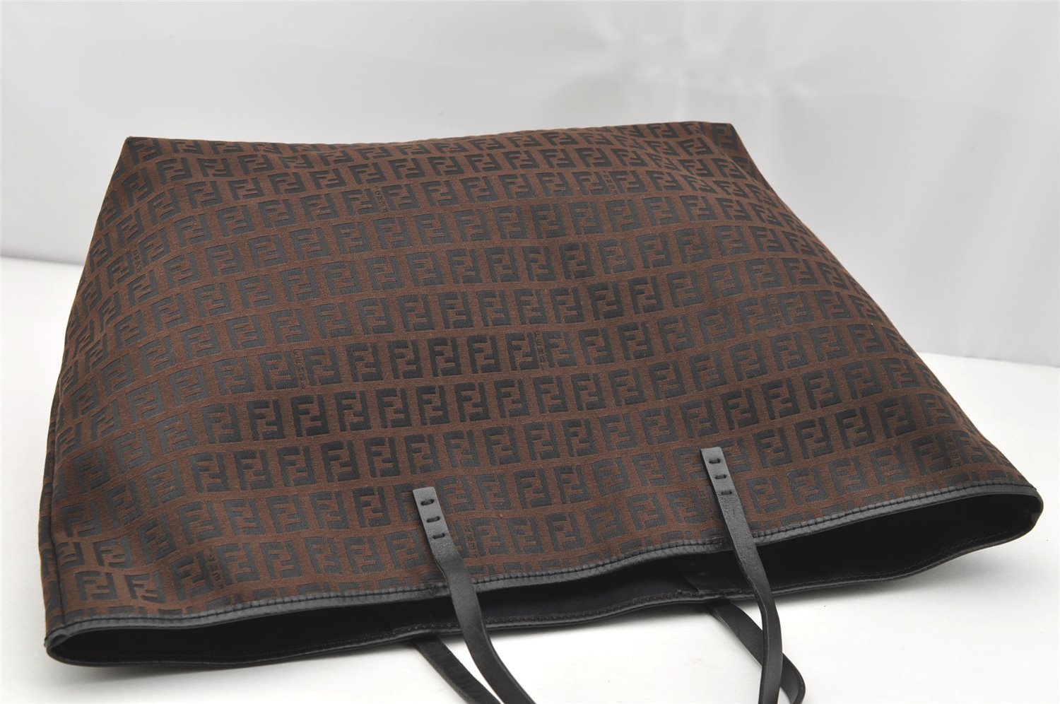 Authentic FENDI Vintage Zucchino Shoulder Tote Bag Canvas Leather Brown 4291I